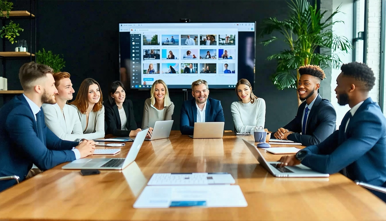 Business team booking meetings online